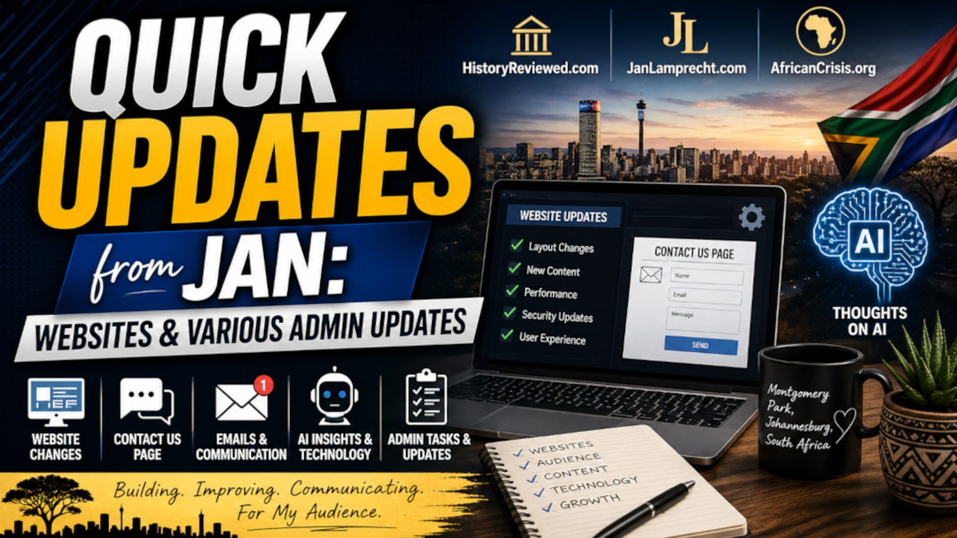 Quick Updates from Jan: Websites & Various Admin updates